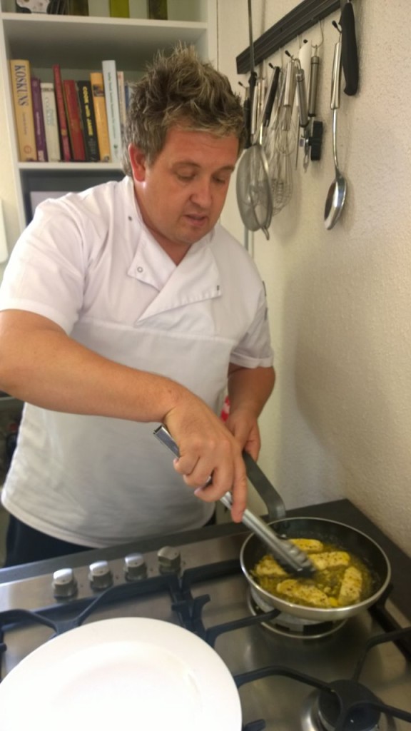 Chef Pieter Germishuys frying up some freshly made halloumi.  Like a boss!